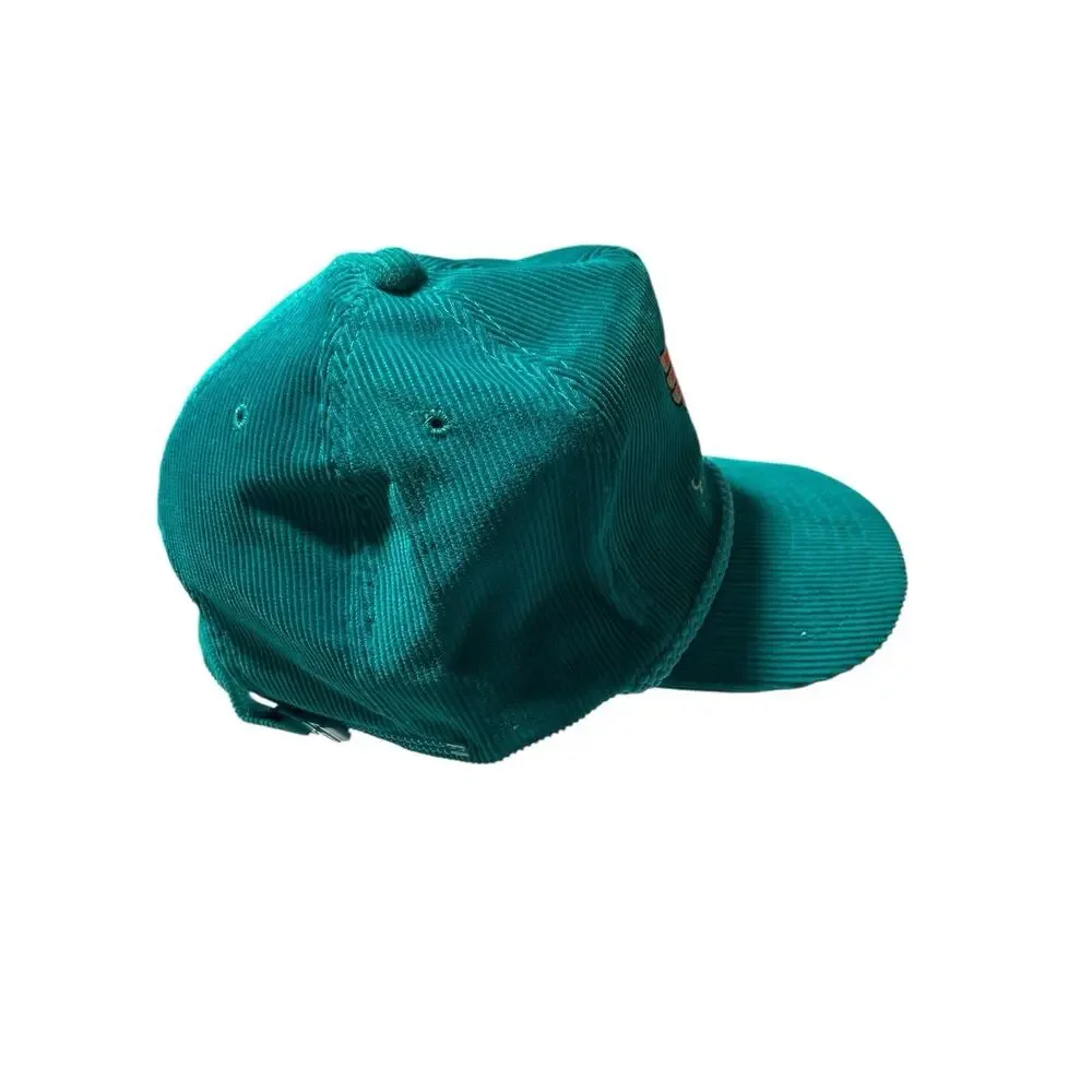 Vintage Corduroy Trucker Hat Cap Strapback Amapro 80s Teal Blue Goldwing Eagle